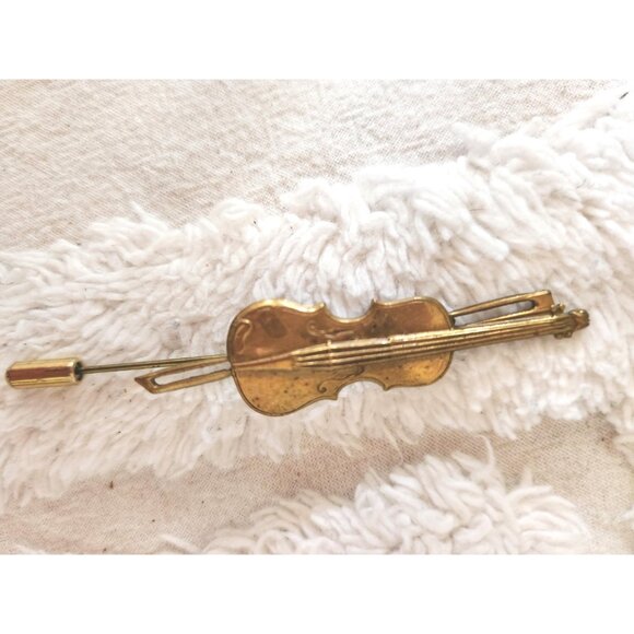 Violin Hat Pin Vintage Musical Stick Pin Violin Musical Instrument Brooch - Picture 8 of 10